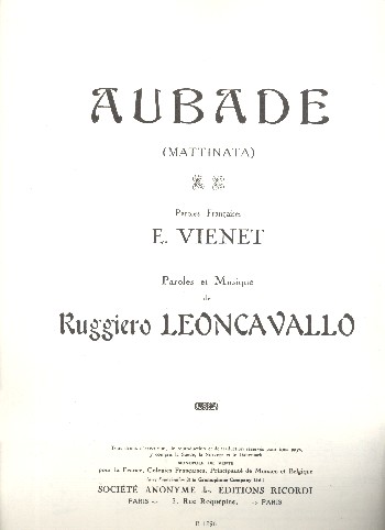 Aubade  pour chant et piano  partition (frz/it)