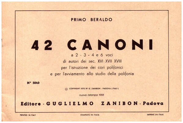 42 Canoni a 2-3-4- e 6 Voci  für gem Chor a cappella  Chorpartitur