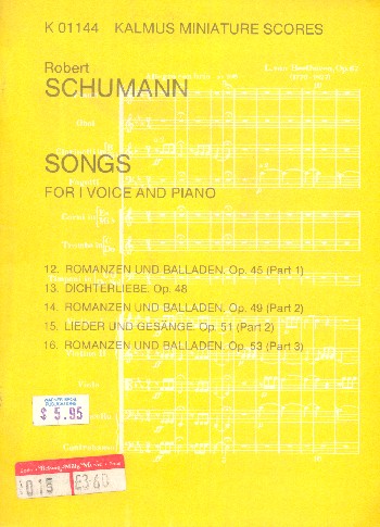 Songs (Selections)&nbsp;&nbsp;for voice and piano&nbsp;&nbsp;study score
