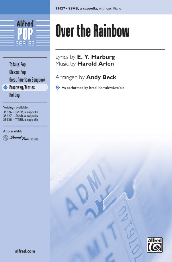 Over the Rainbow  for mixed chorus (SSAB) a cappella and piano (opt.)  score