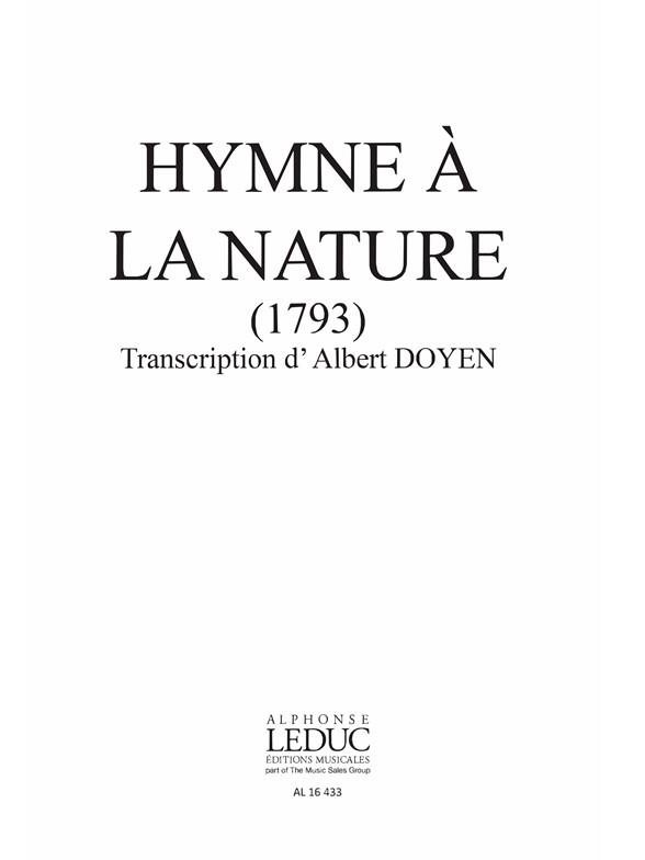 Hymne à la Nature (1793)  pour choeur mixte (SAT/TB) sans accompagnement  partition