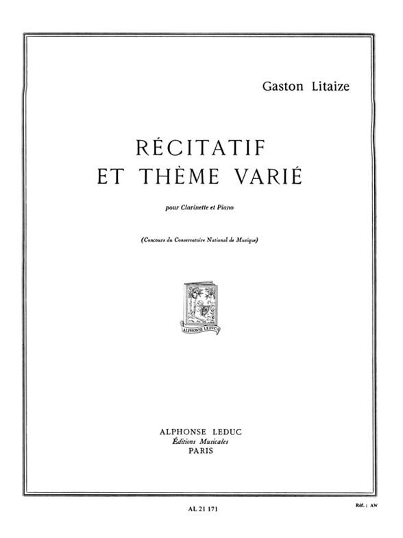 Récitatif et Thème Varié&nbsp;&nbsp;pour clarinette et piano&nbsp;&nbsp;