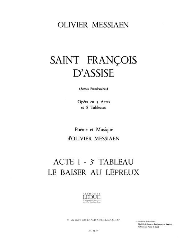 Saint Francois d'Assise - acte 1 tableau 3  partition  