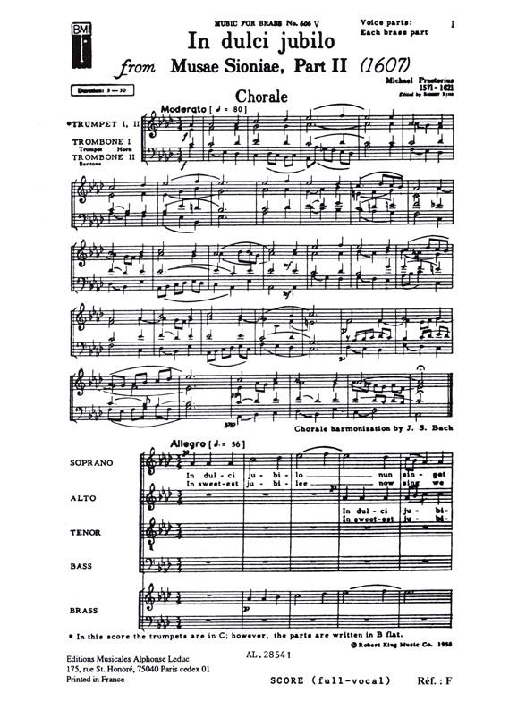 In dulci jubilo  for mixed chorus,2 trumpets and 2 trombones  score in C