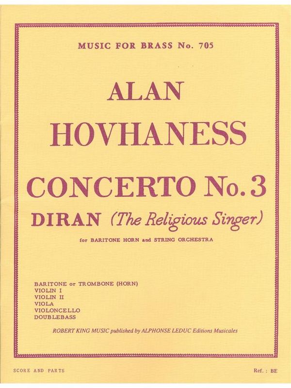 Concerto no.3 Diran  for baritone horn and string orchestra  score and parts
