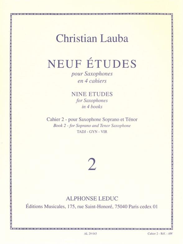9 Etudes vol.2 .&nbsp;&nbsp;pour saxophone soprano et ténor&nbsp;&nbsp;