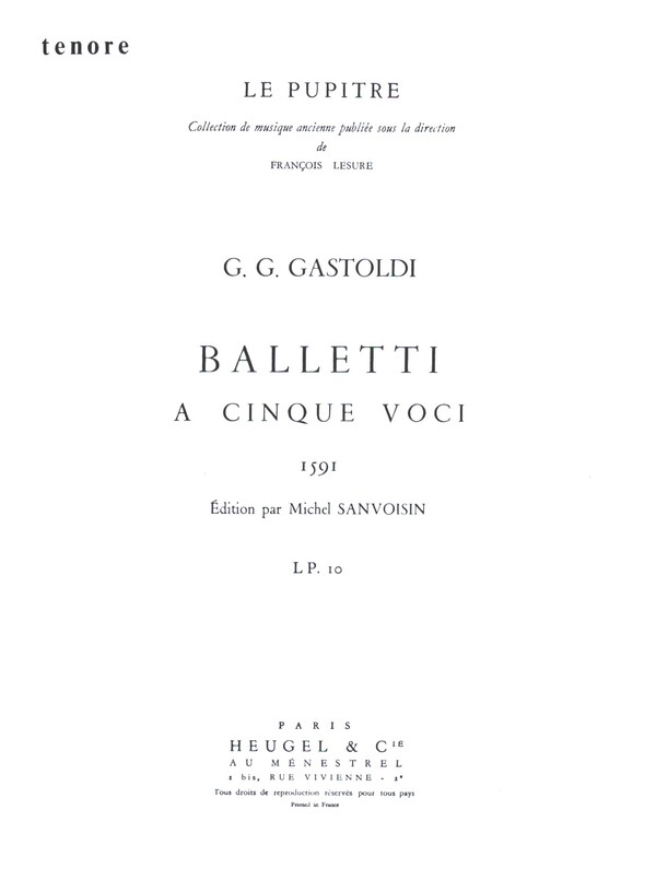 Balletti à cinque Voci (1591)  pour 5 voix  partie de tenore