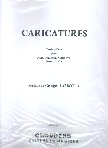 Caricatures  pour flûte, hautbois,clarinette, bassonet cor  partition et parties