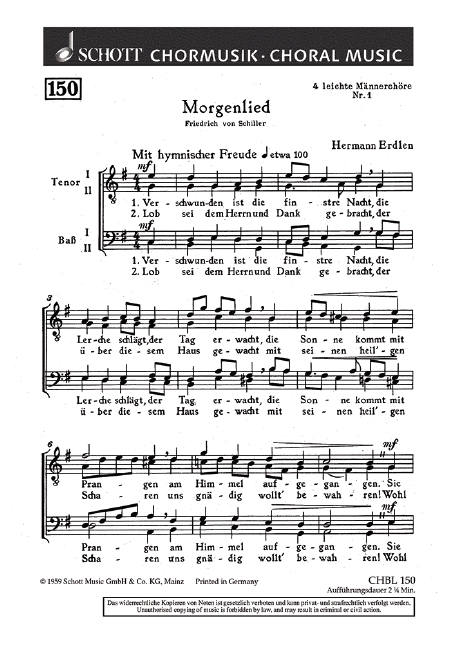 Vier leichte Männerchöre  für Männerchor  Chorpartitur