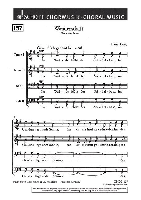 Wanderschaft  für Männerchor  Chorpartitur