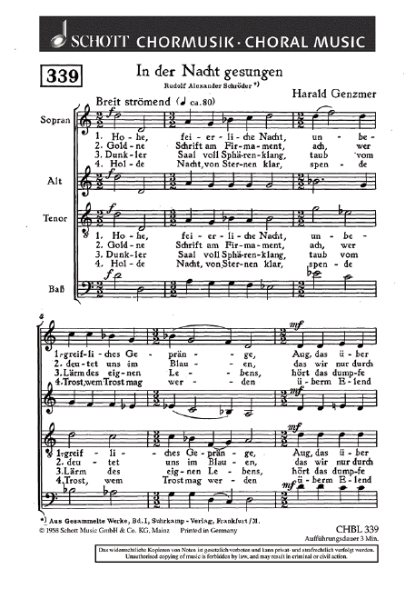 In der Nacht gesungen GeWV 24  für gemischten Chor  Chorpartitur