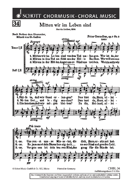 Mitten wir im Leben sind vom Tod umfangen op. 9/3  für Männerchor  Partitur