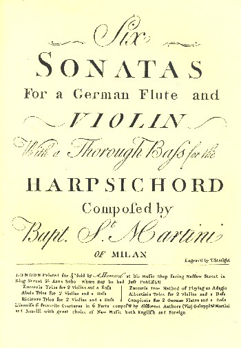 SAMMARTINI  G.B.&nbsp;&nbsp;6 Sonaten für Flöte, Violine und Bc  Faks. London Faks. 3 Stimmen&nbsp;&nbsp;