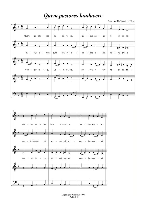 Hörle, Wolf-Dietrich&nbsp;&nbsp;Quem Pastores laudavere&nbsp;&nbsp;