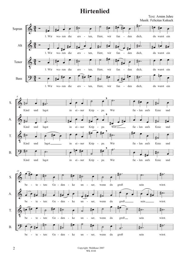 Kukuck, Felicitas&nbsp;&nbsp;Hirtenlied - für Chor SATB a cappella&nbsp;&nbsp;