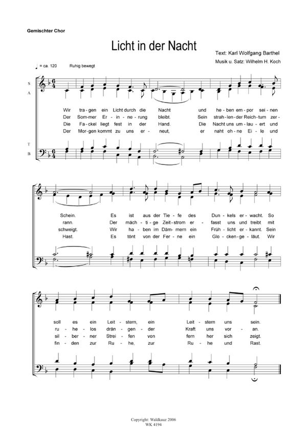 Koch, Wilhelm H.&nbsp;&nbsp;Licht in der Nacht - für Chor SATB a cappella&nbsp;&nbsp;