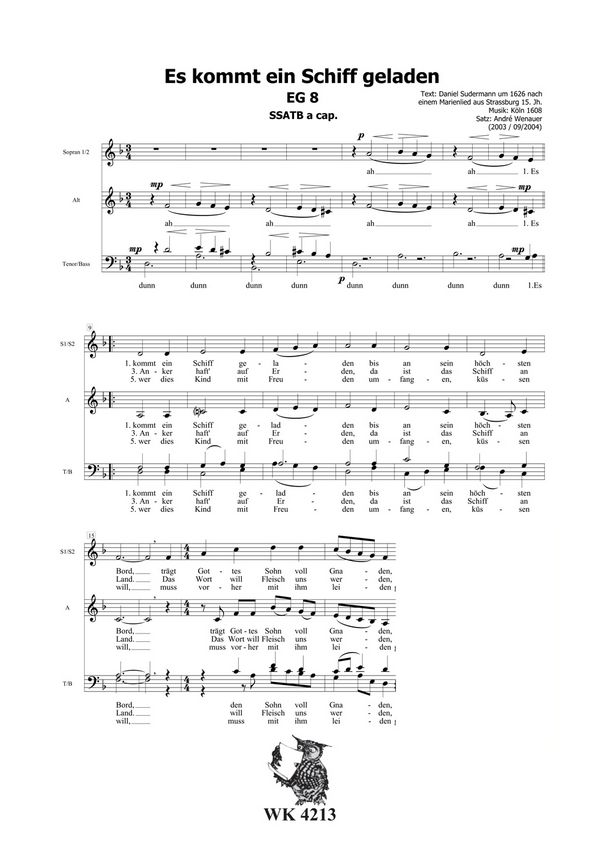 Wenauer, André&nbsp;&nbsp;Es kommt ein Schiff - SSATB, SSSAA und TTBarBB&nbsp;&nbsp;