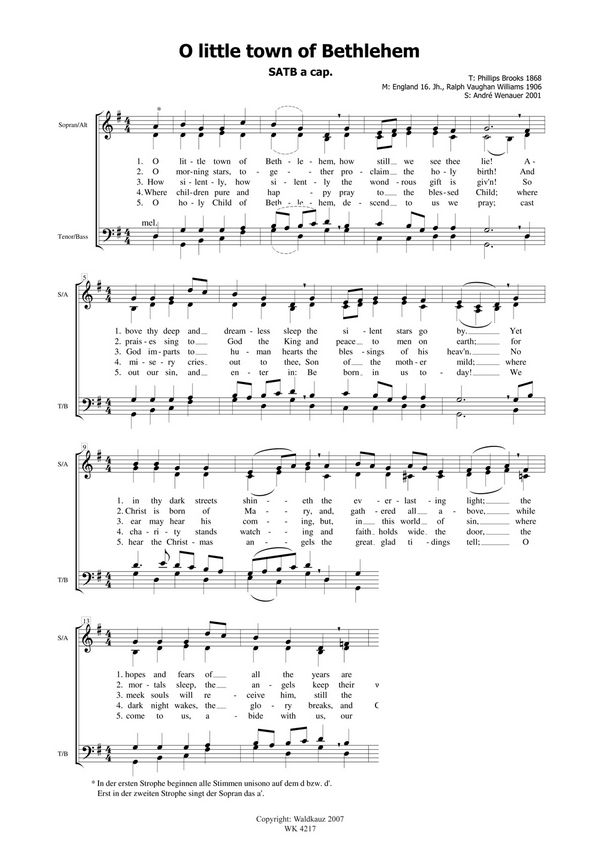Wenauer, André&nbsp;&nbsp;A little town of Bethlehem - SATB&nbsp;&nbsp;