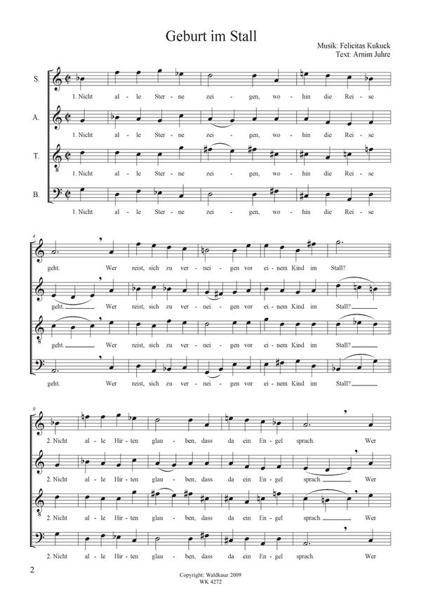 Kukuck, Felicitas&nbsp;&nbsp;Geburt im Stall - Weihnachtslied für Chor SATB a cappella&nbsp;&nbsp;