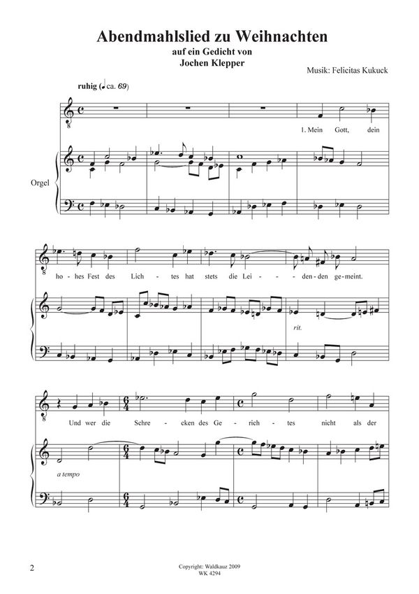 Kukuck, Felicitas&nbsp;&nbsp;Abendmahlslied zu Weihnachten - für Tenor und Orgel&nbsp;&nbsp;