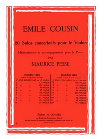 COUSIN Emile&nbsp;&nbsp;Solo concertant n°11 en ut maj.&nbsp;&nbsp;violon et piano Partition