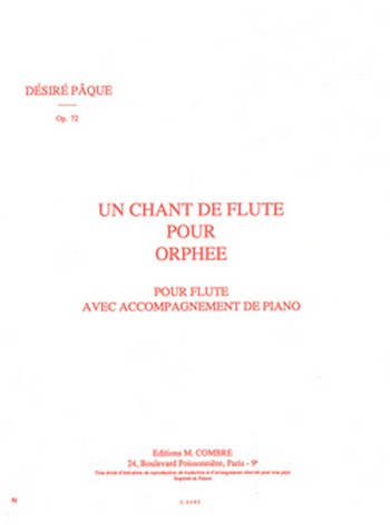 PAQUE Désiré&nbsp;&nbsp;Un chant de flûte pour Orphée&nbsp;&nbsp;flûte et piano Partition