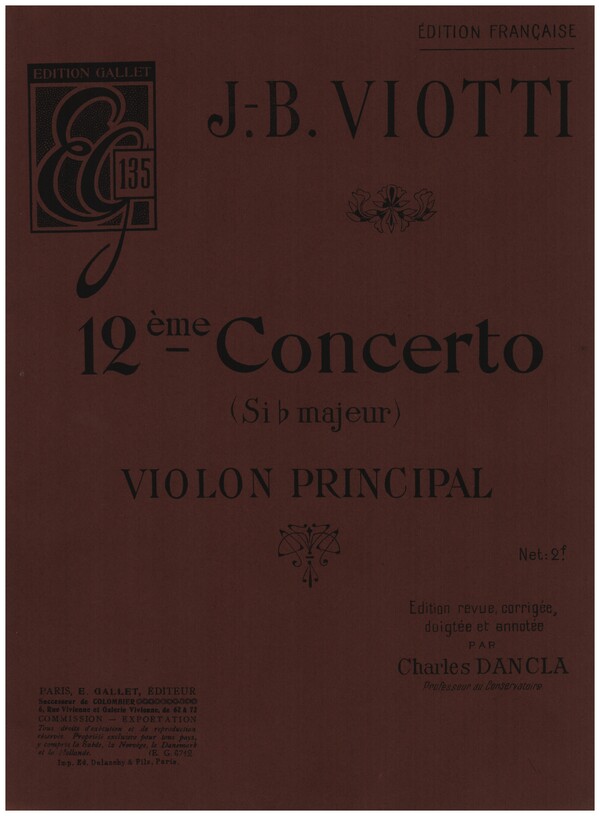 Concerto si bémol majeur  pour violon et orchestre  violon principal