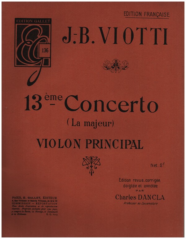 Concerto la majeur no.13  pour violon et orchestre  violon principal