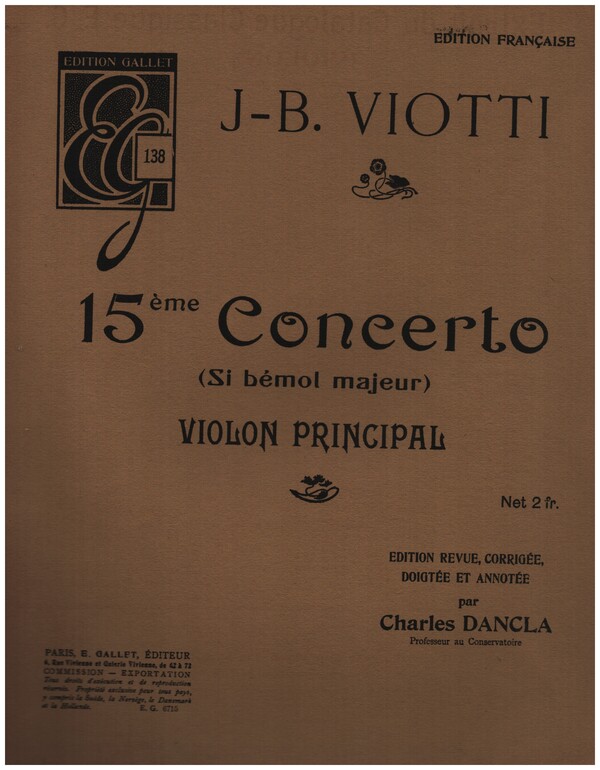 Concerto si bémol majeur no.15  pour violon et orchestre  violon principal