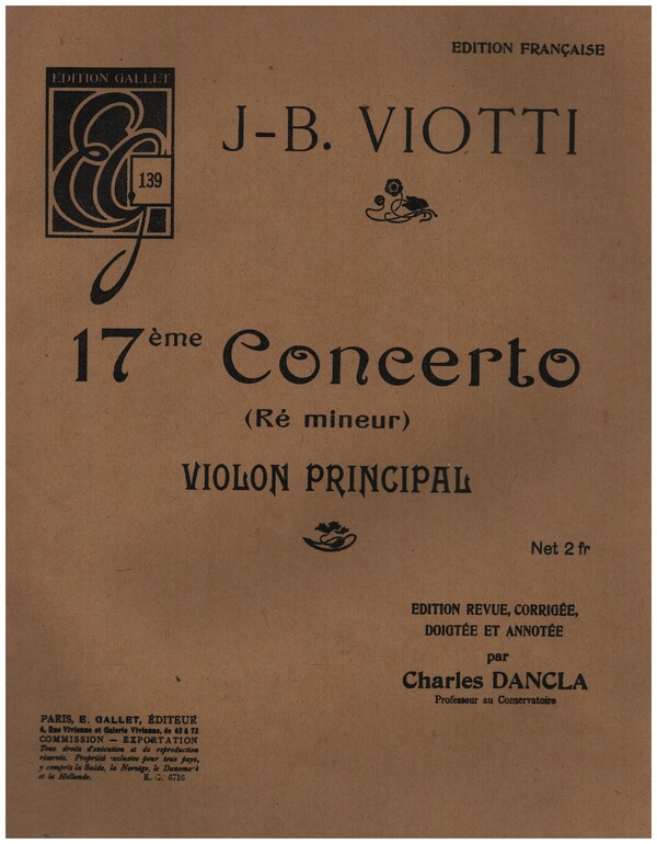 Concerto ré mineur no.17  pour violon et orchestre  violon principal