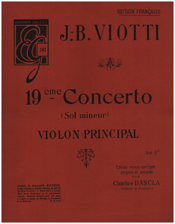 Concerto sol mineur no.19  pour violon et orchestre  violon principal