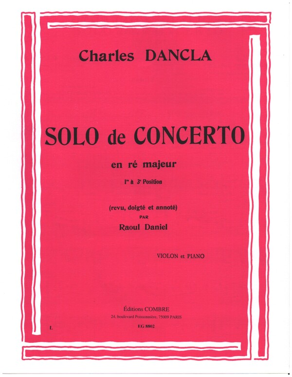 Solo de concerto ré majeur&nbsp;&nbsp;pour violon et piano&nbsp;&nbsp;parties