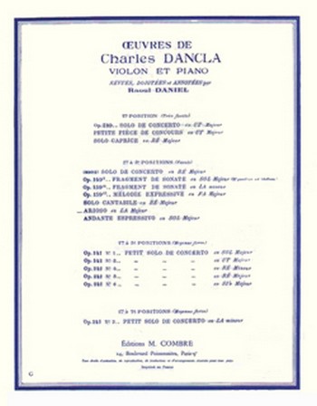 DANCLA Charles&nbsp;&nbsp;Arioso en la maj.&nbsp;&nbsp;violon et piano Partition