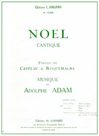ADAM Adolphe&nbsp;&nbsp;Minuit Chrétiens - Noël&nbsp;&nbsp;baryton ou mezzo et piano Partition