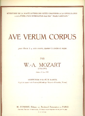 Ave verum corpus&nbsp;&nbsp;pour choeur mixte, quatuor à cordes et orgue&nbsp;&nbsp;partition