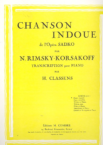 Chanson indoue de l'opéra Sadko  pour piano  