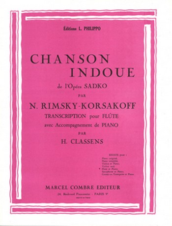 RIMSKY-KORSAKOV Nicolaï&nbsp;&nbsp;Chanson hindoue de l'opéra Sadko&nbsp;&nbsp;flûte et piano Partition