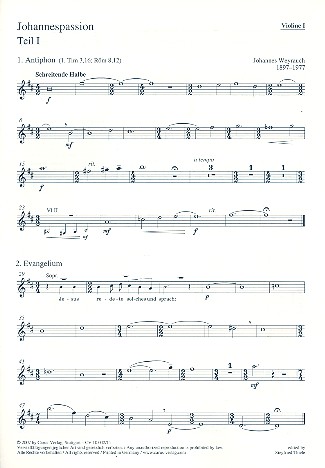 Johannespassion für gem Chor (SAM),&nbsp;&nbsp;Streicher und Orgel&nbsp;&nbsp;Violine 1