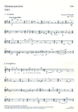 Johannespassion für gem Chor (SAM),&nbsp;&nbsp;Streicher und Orgel&nbsp;&nbsp;Viola