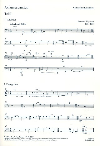 Johannespassion&nbsp;&nbsp;für gem Chor (SAM), Streicher und Orgel&nbsp;&nbsp;Violoncello/Kontrabass