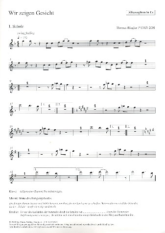 Wir zeigen Gesicht&nbsp;&nbsp;für Soli, Kinderchor (Jugendchor) und Instrumente&nbsp;&nbsp;Altsaxophon