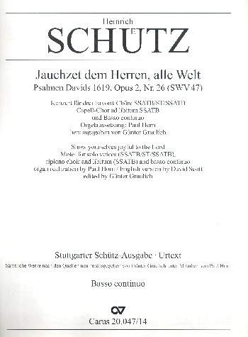 Jauchzet dem Herren alle Welt op.2,26 SWV47&nbsp;&nbsp;für Favoritchor, gem Chor und Orchester&nbsp;&nbsp;Basso continuo