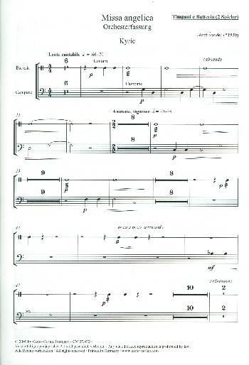 Missa angelica&nbsp;&nbsp;für Sopran (Tenor), gem Chor und Orchester&nbsp;&nbsp;Schlagwerk
