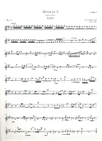 Messe A-Dur  für Soli, gem Chor, 2 Violinen und Bc (3 Posaunen ad lib)  Violine 1