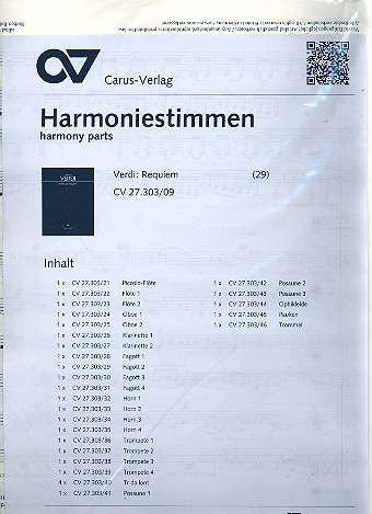 Messa da Requiem für Soli, gem Chor&nbsp;&nbsp;und Orchester&nbsp;&nbsp;Harmoniestimmen