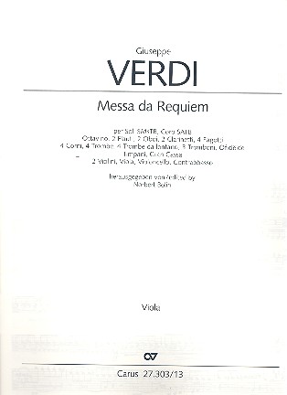 Messa da Requiem&nbsp;&nbsp;für Soli, gem Chor und Orchester&nbsp;&nbsp;Viola