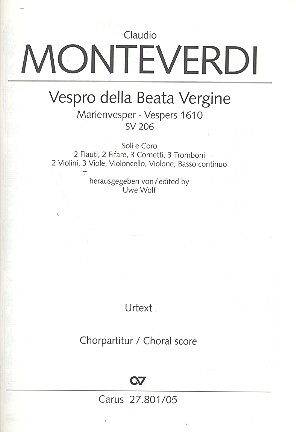 Vespro della beata vergine SV206&nbsp;&nbsp;für Soli, gem Chor und Orchester&nbsp;&nbsp;Chorpartitur