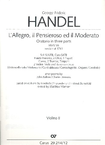 L'allegro, il pensieroso ed il moderato HWV55 (Version 1741):&nbsp;&nbsp;für Soli, gem Chor und Orchester&nbsp;&nbsp;Violine 2