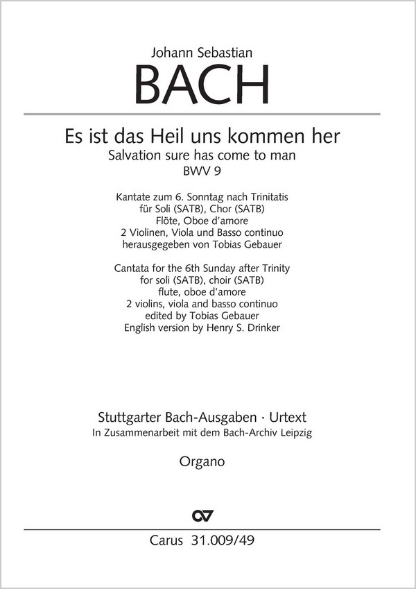 Es ist das Heil uns kommen her&nbsp;&nbsp;Kantate BWV9 Nr.9&nbsp;&nbsp;Orgel