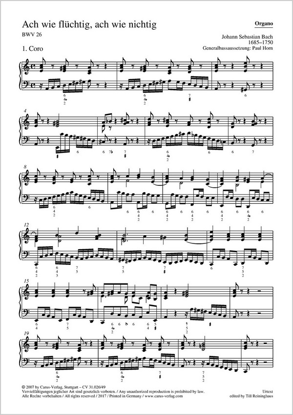 Ach wie flüchtig ach wie nichtig&nbsp;&nbsp;Kantate Nr.26 BWV26&nbsp;&nbsp;Orgel